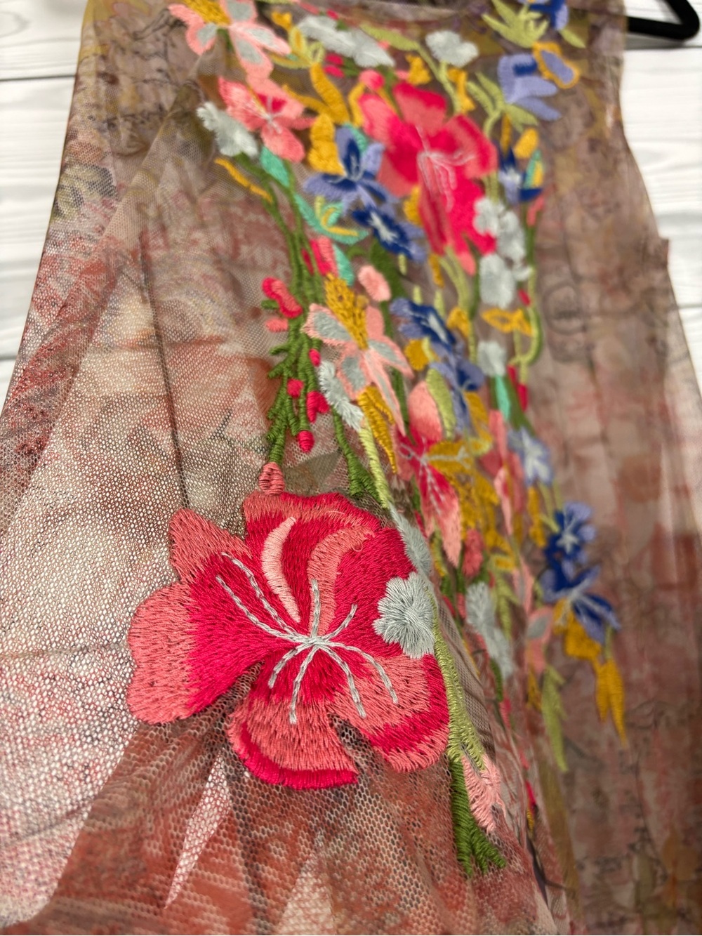 Johnny Was Sheer Floral Embroidered Dress in Pink, Blue, Green - Picture 2 of 10